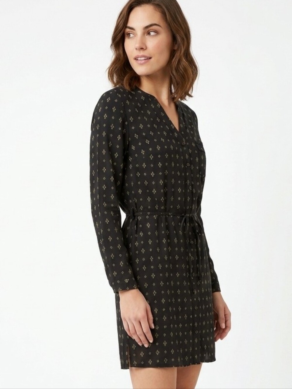 Maurices Long Sleeve Black Elastic Waistband Dress